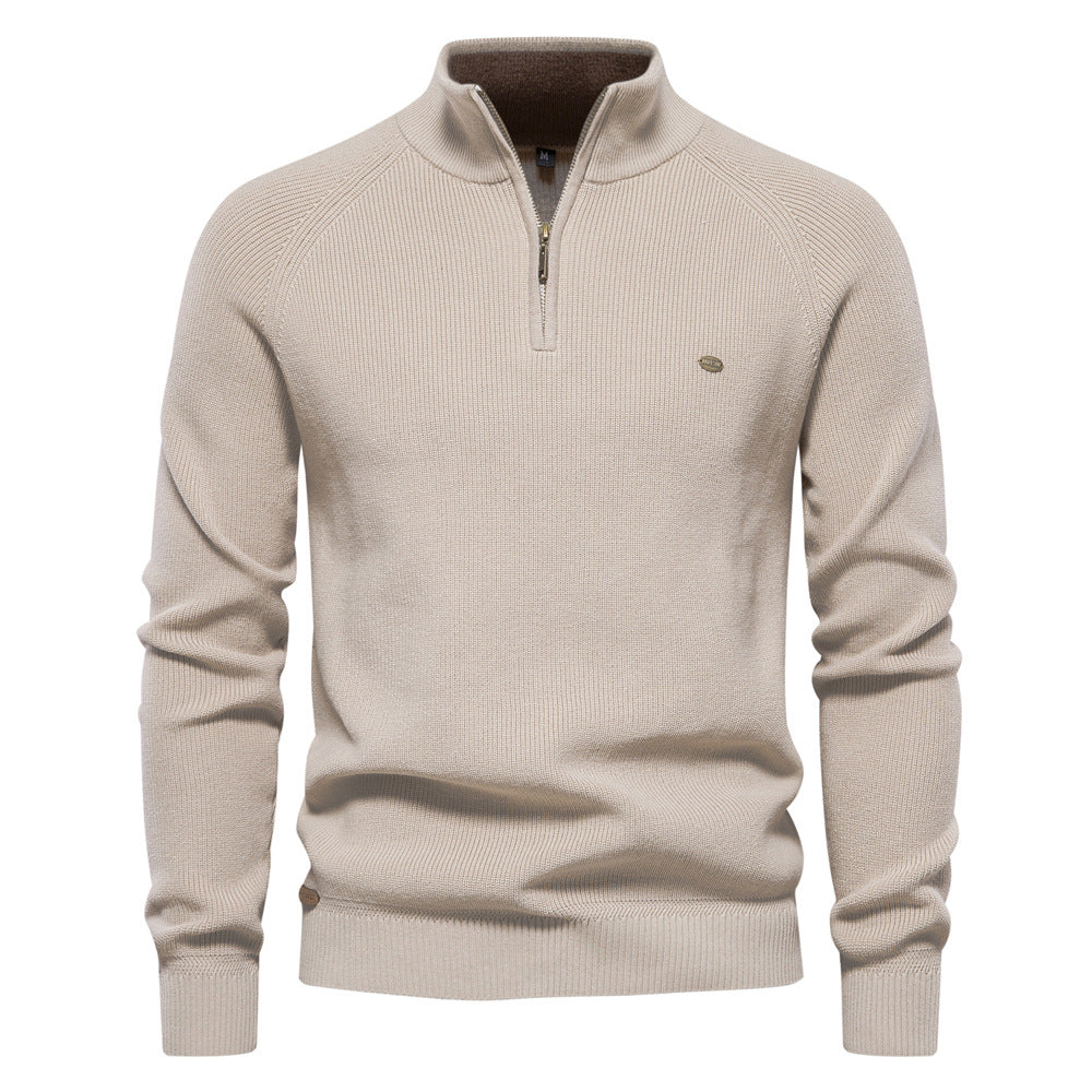 Men's Textured Half Zip Jumper with Ribbed Stand Collar