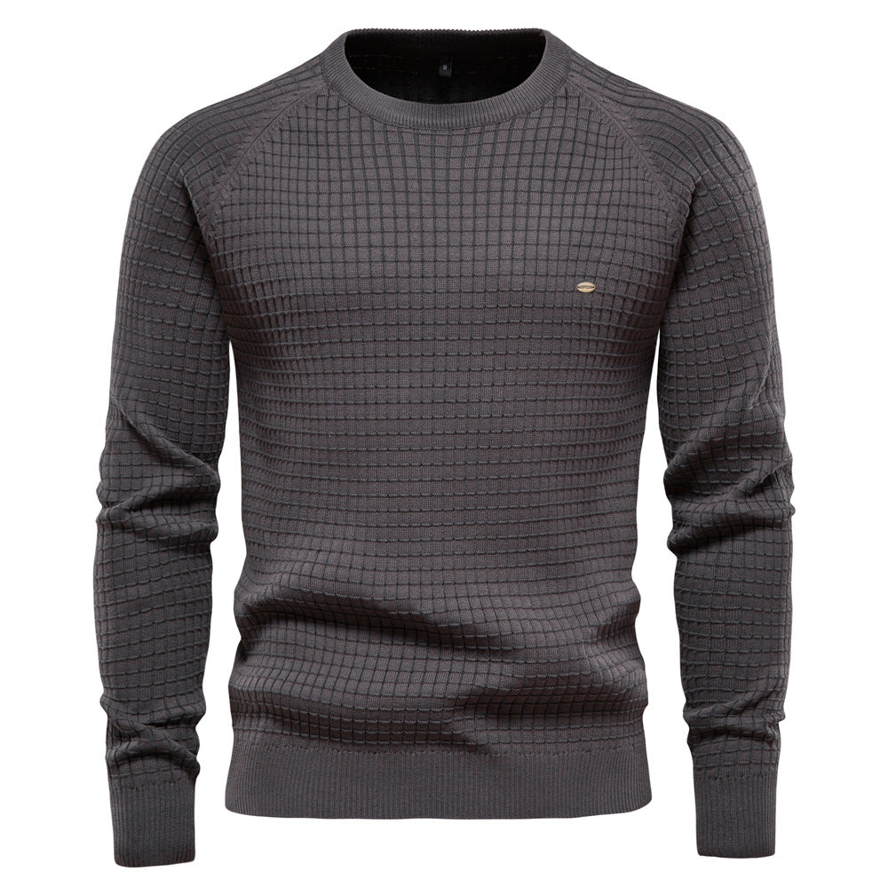 Men's Textured Crew Neck Jumper with Waffle-Style Knit