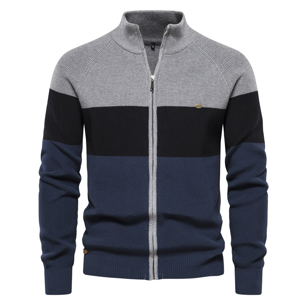Men's Colour Block Full Zip Jumper with Stand Collar