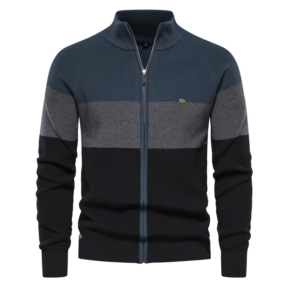 Men's Colour Block Full Zip Jumper with Stand Collar