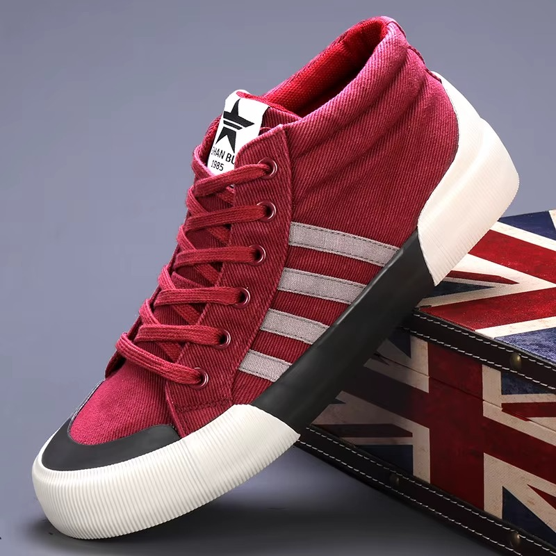 Men's High Top Canvas Trainers Lace Up Vulcanised Sole
