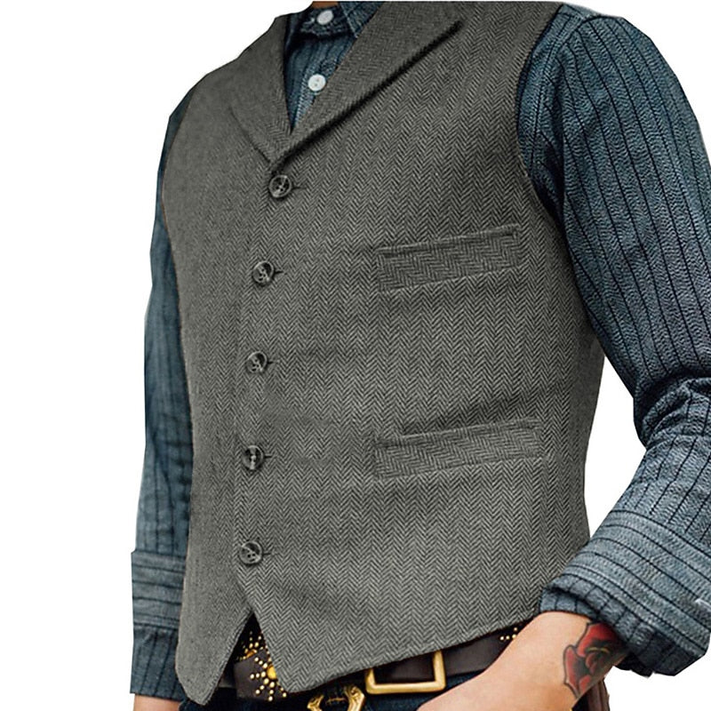 Men's Single-Breasted Herringbone Waistcoat original product view 5