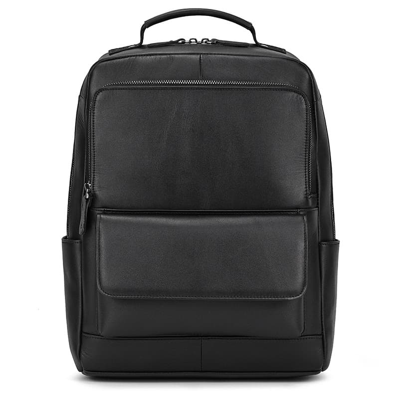 Men's Leather-Look Backpack with Front Flap Pocket and Laptop Compartment