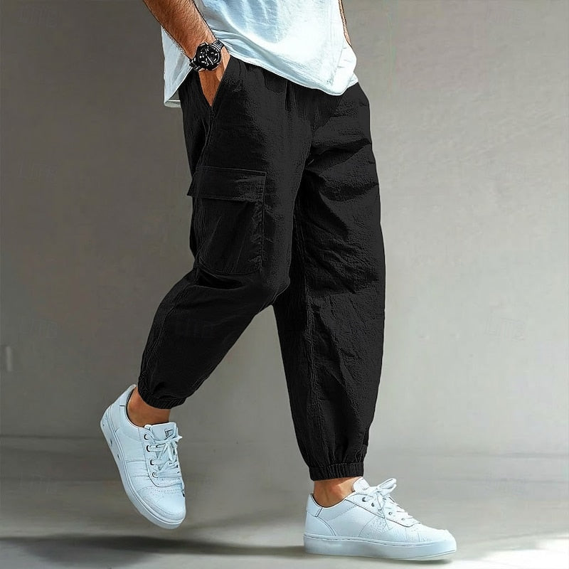 Men's Relaxed Drawstring Cargo Trousers original photo 7