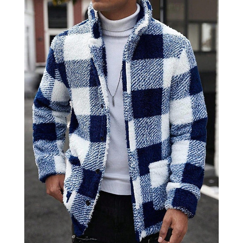 Men's check jacket details and alternative view