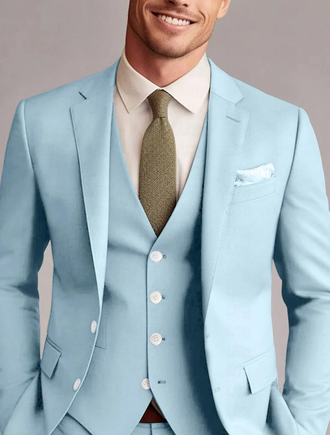Frederick | Men's Classic Tailored Three-Piece Suit with Waistcoat in Light Blue