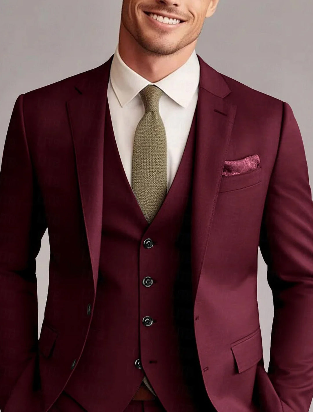 Frederick | Men's Classic Tailored Three-Piece Suit with Waistcoat in Burgundy