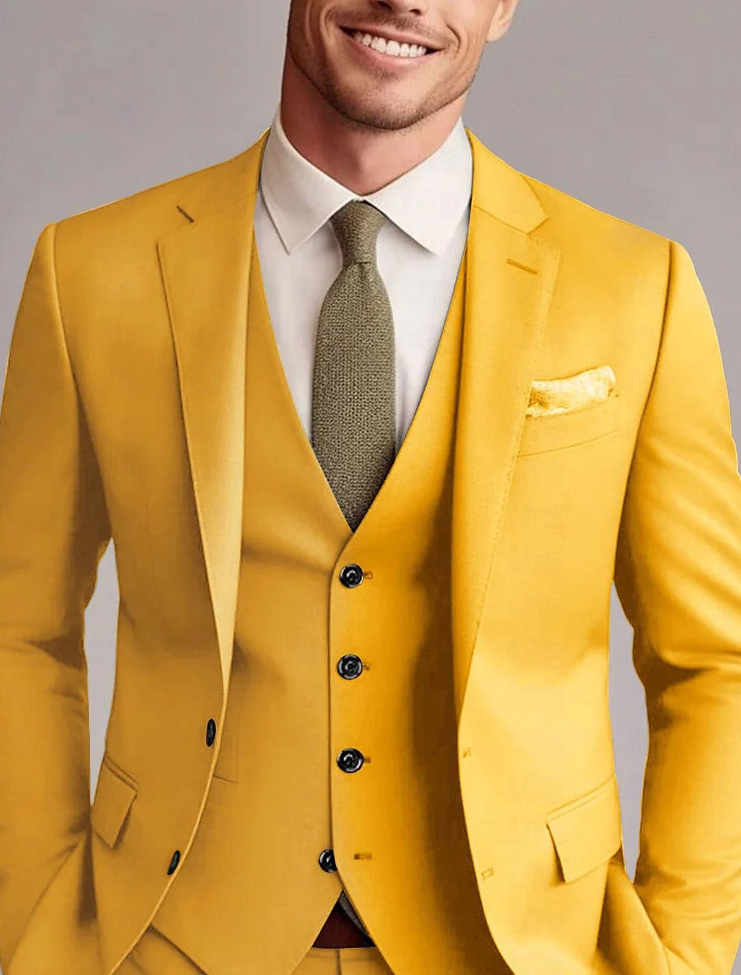 Frederick | Men's Classic Tailored Three-Piece Suit with Waistcoat in Yellow