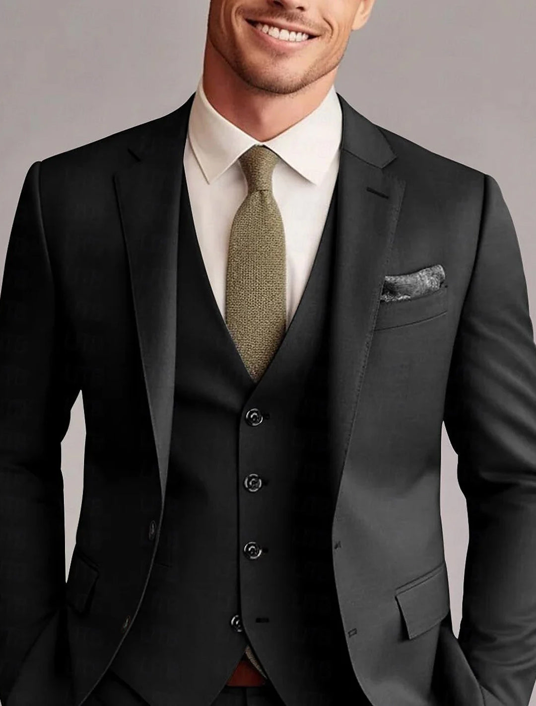 Frederick | Men's Classic Tailored Three-Piece Suit with Waistcoat in Black