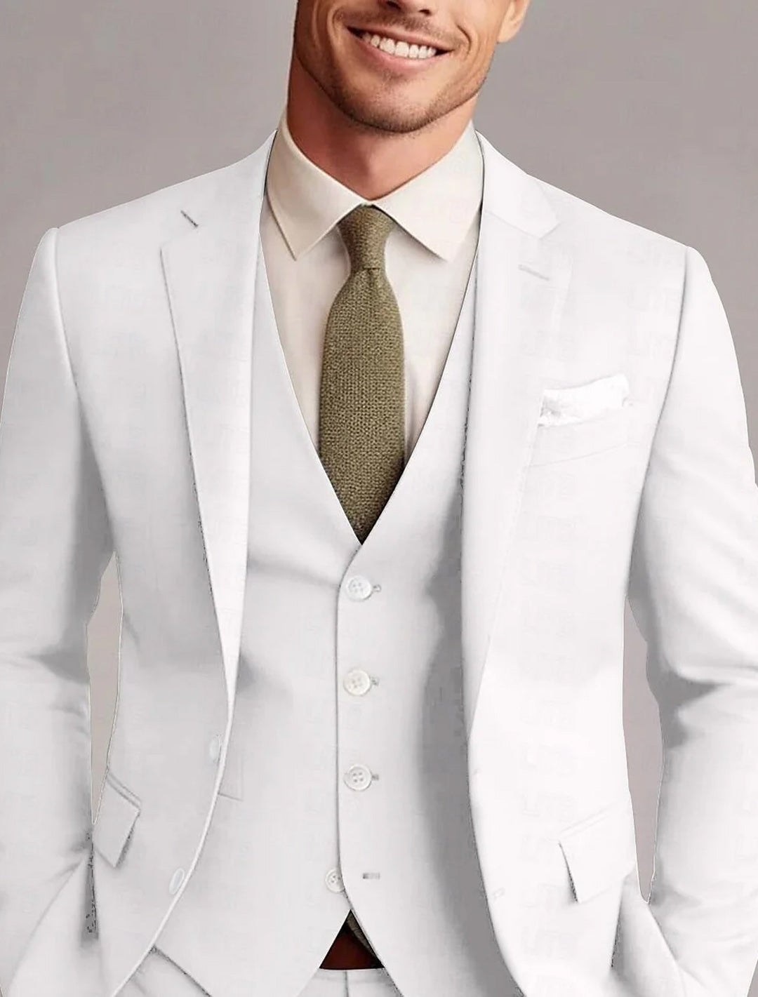 Frederick | Men's Classic Tailored Three-Piece Suit with Waistcoat in White