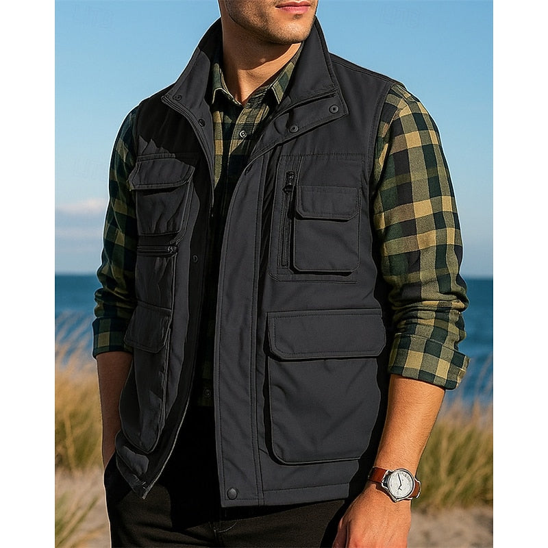 Tobias | Men's Multi-Pocket Utility Gilet with Zip Front in Black