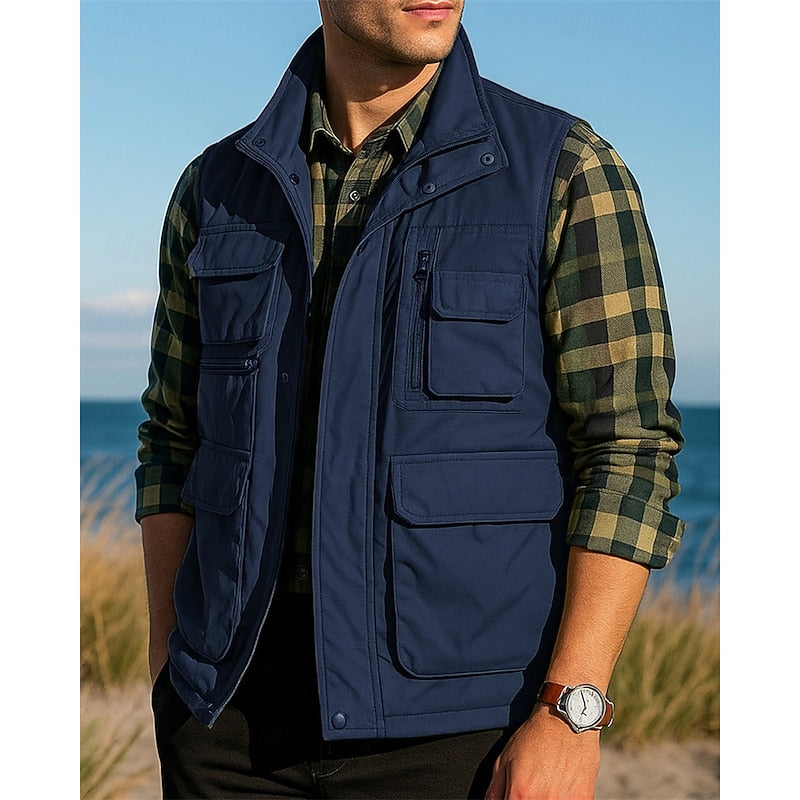Tobias | Men's Multi-Pocket Utility Gilet with Zip Front in Navy Blue