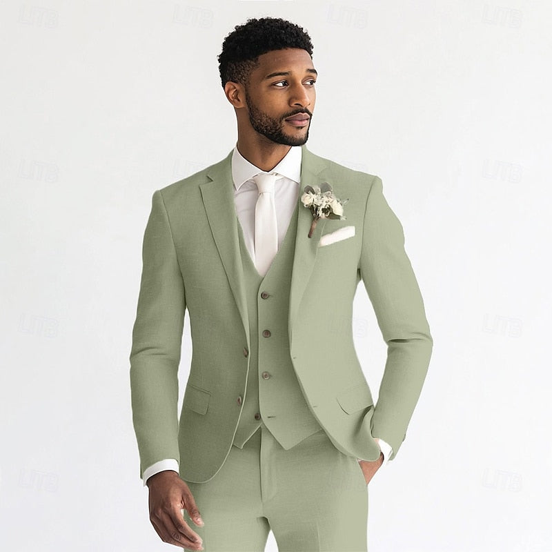 Benedict | Men's Tailored Three-Piece Suit with Waistcoat and Trousers in Sage