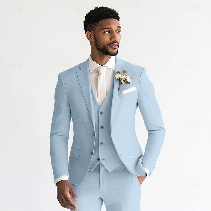 Benedict | Men's Tailored Three-Piece Suit with Waistcoat and Trousers in Sky Blue