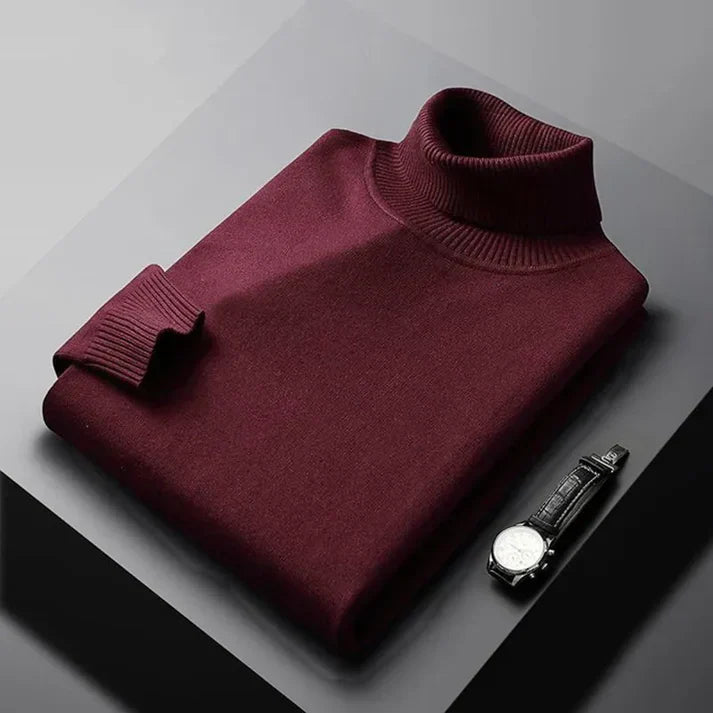 Rupert | Men's Classic Roll Neck Knitted Jumper in Red Wine