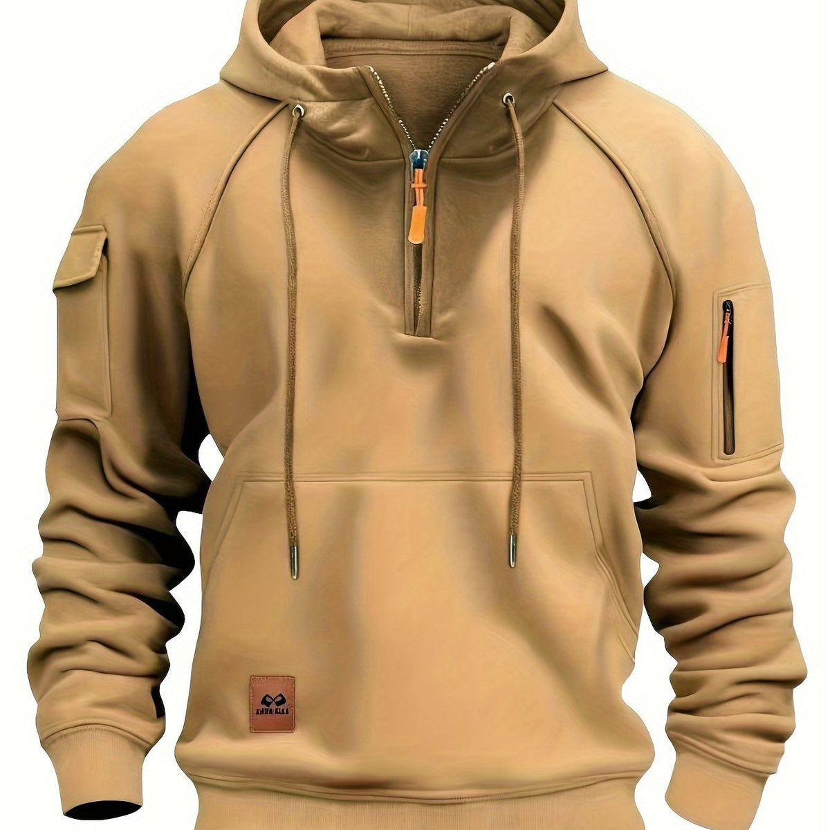 Rowan | Men's Quarter-Zip Hoodie with Utility Pockets in Khaki