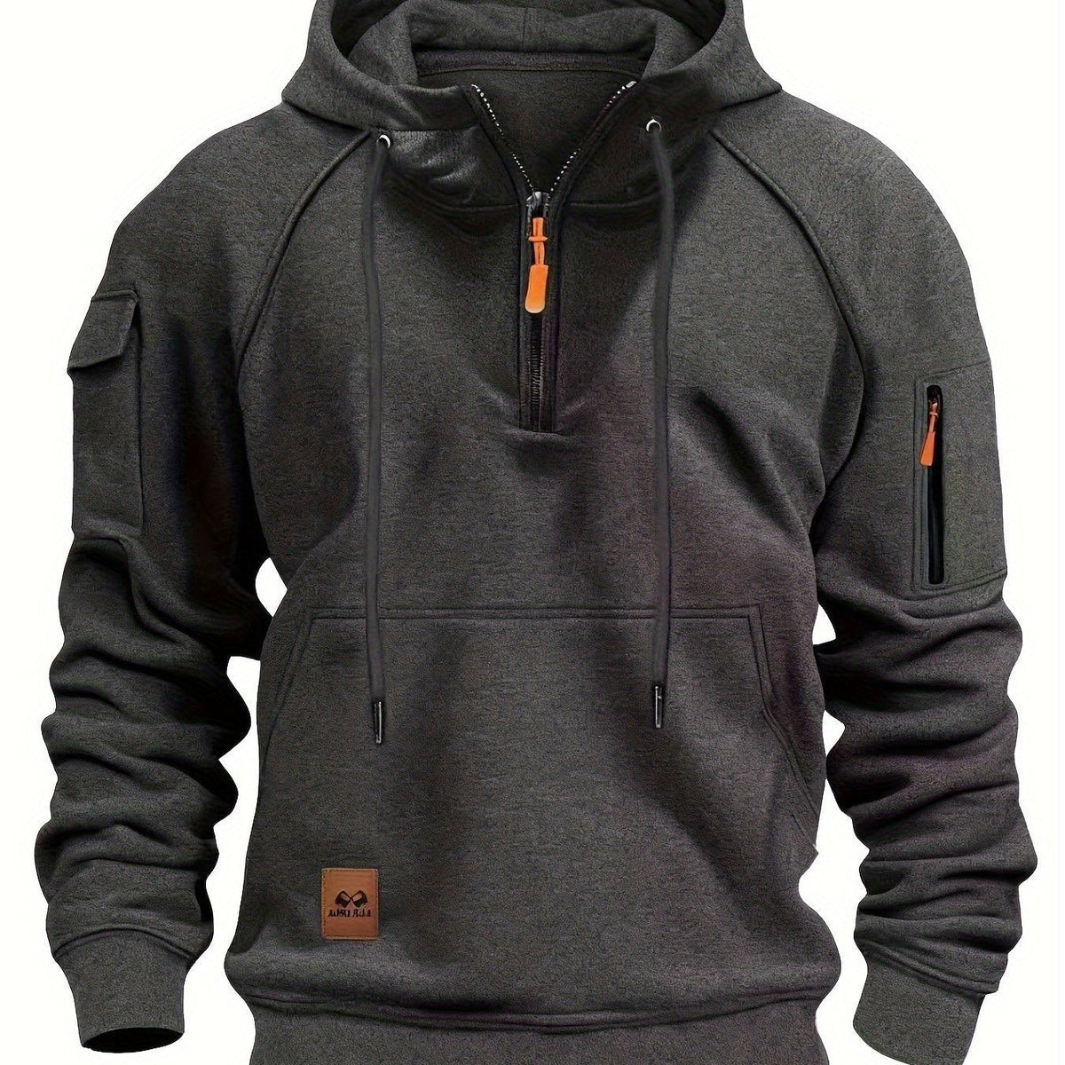 Rowan | Men's Quarter-Zip Hoodie with Utility Pockets in Dark Grey