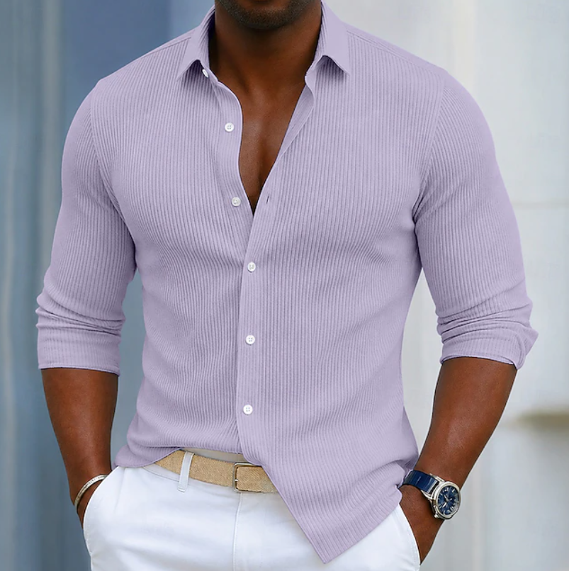 Men's textured Henley shirt in Purple
