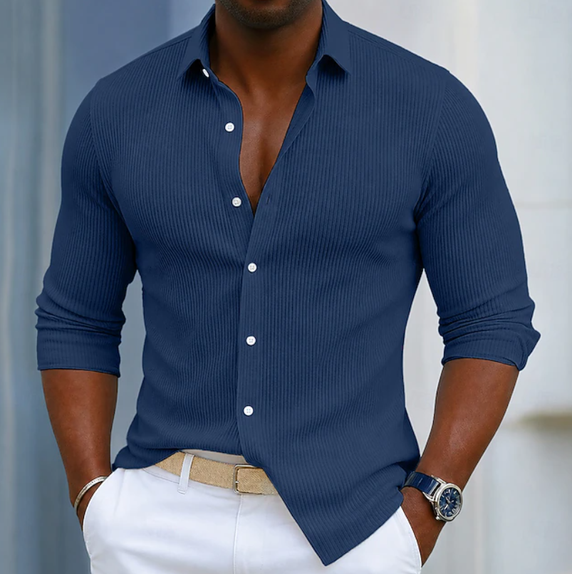 Men's textured Henley shirt in Navy Blue