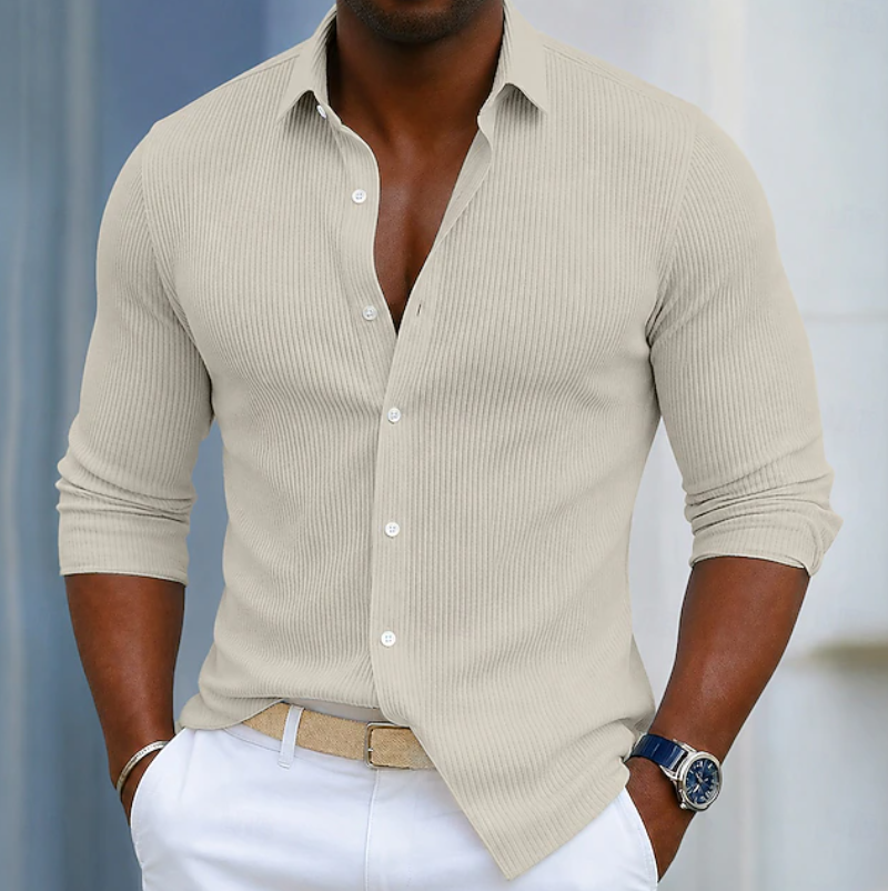 Men's textured Henley shirt in Beige