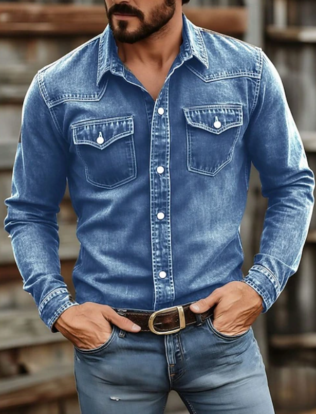 Men's long-sleeve shirt in Blue