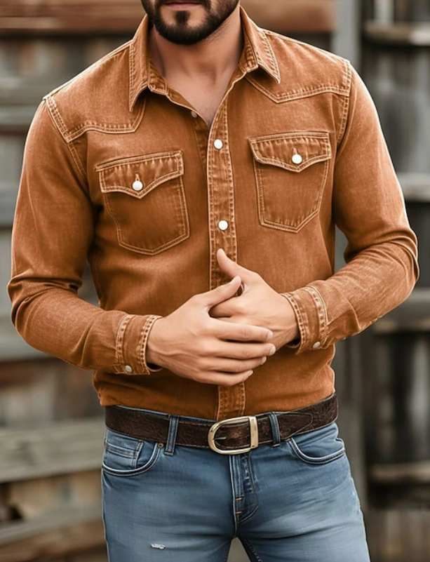 Men's long-sleeve shirt in Brown