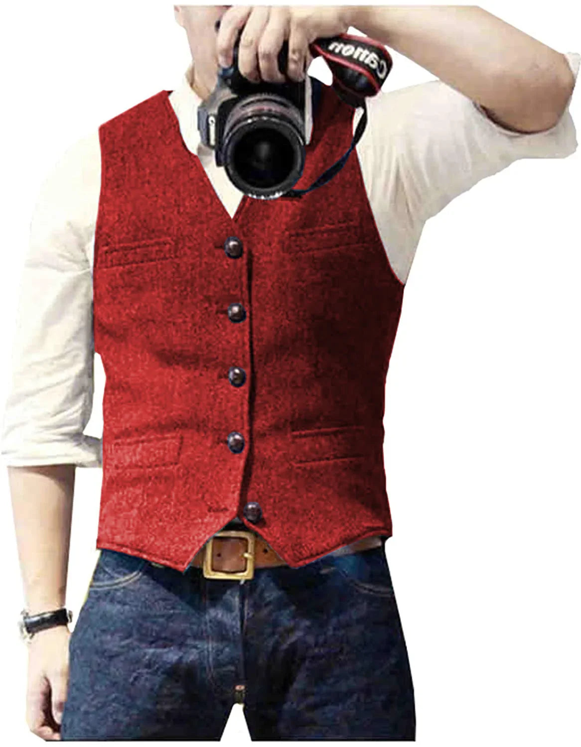Herringbone men's waistcoat in Red