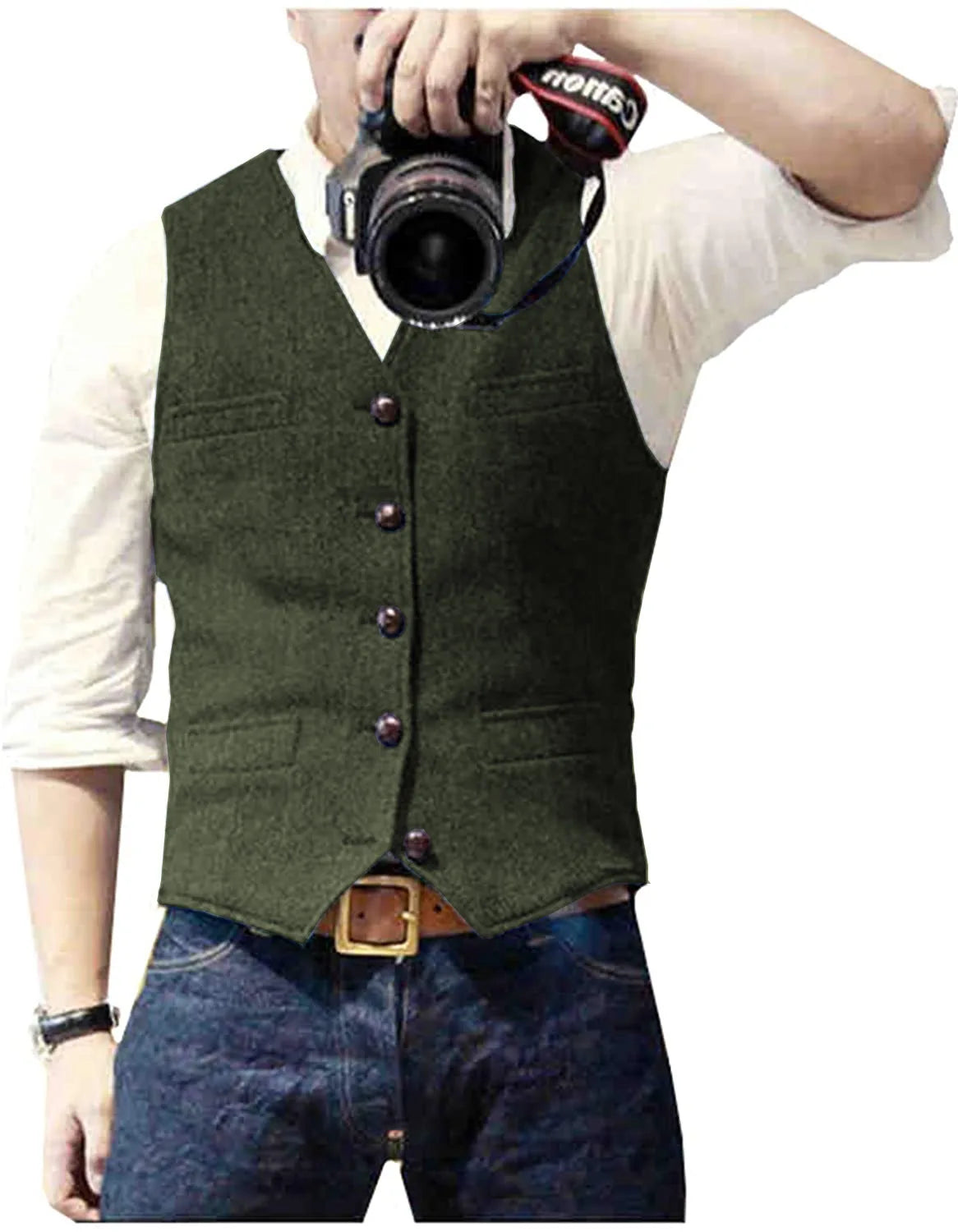 Herringbone men's waistcoat in Army Green