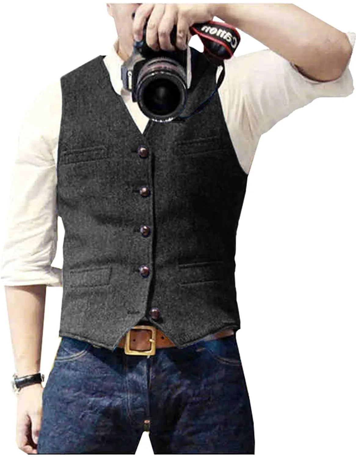Herringbone men's waistcoat in Black