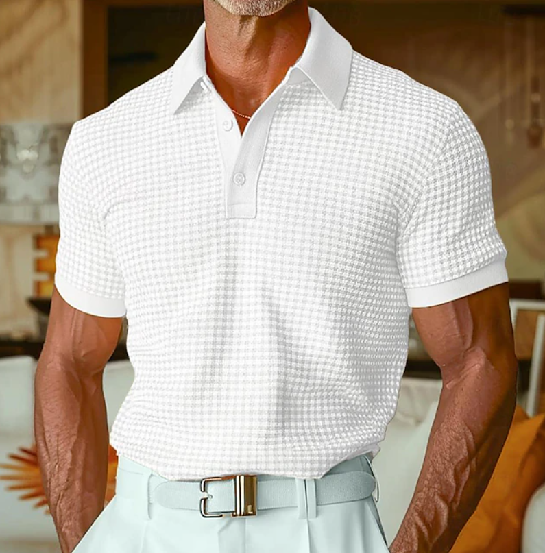 Conrad | Men's Textured Waffle-Collar Casual Shirt White