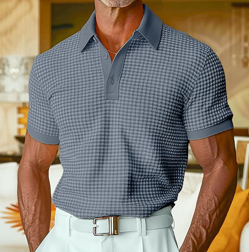 Conrad | Men's Textured Waffle-Collar Casual Shirt Navy Blue