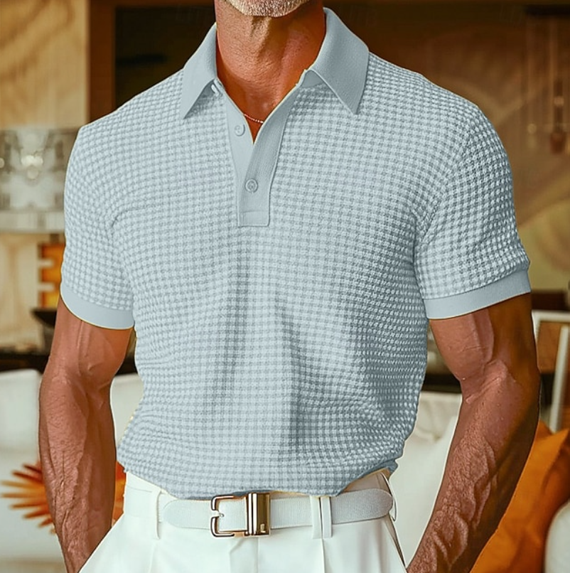 Conrad | Men's Textured Waffle-Collar Casual Shirt Light Blue