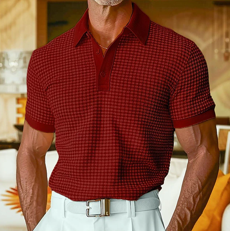 Conrad | Men's Textured Waffle-Collar Casual Shirt Red