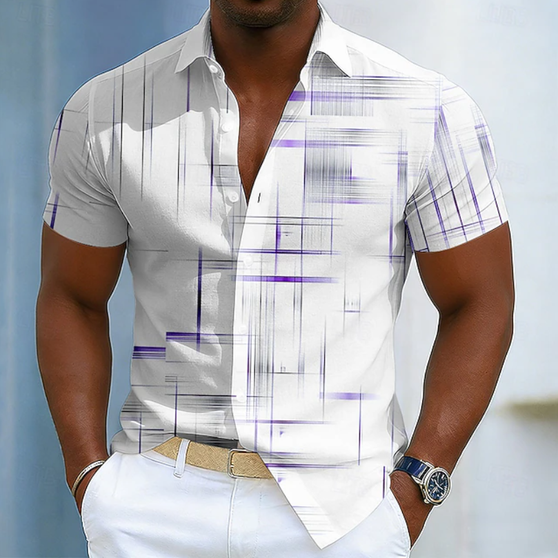 Felix | Men's Geometric Print Short-Sleeve Button Shirt Purple