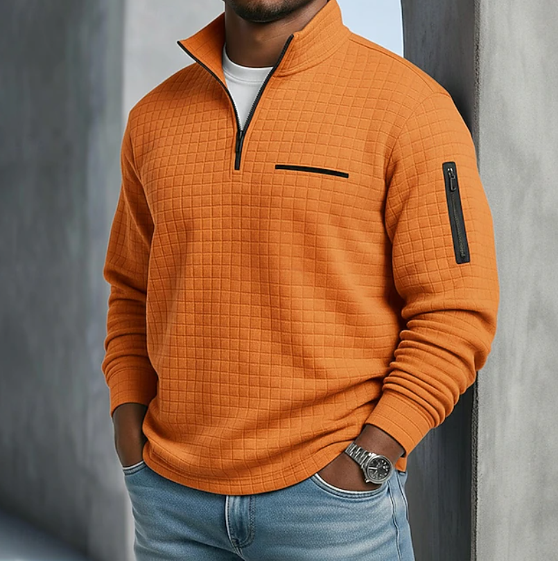 Elliot | Men's Long-Sleeve Waffle-Knit Jumper Orange