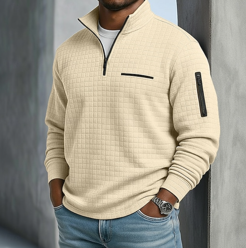 Elliot | Men's Long-Sleeve Waffle-Knit Jumper Beige