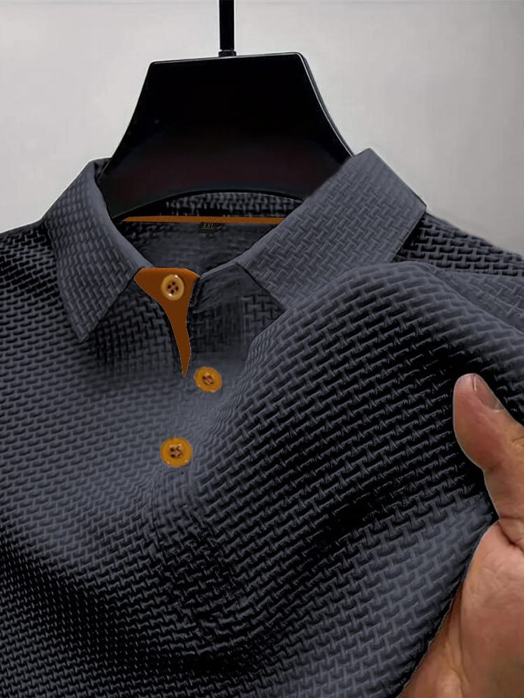 Victor | Men's Textured Knitted Polo with Classic Collar Dark Grey