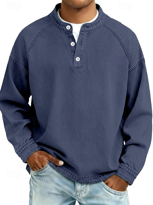 Ambrose | Men's Vintage Casual Long-Sleeve Shirt Dark Blue