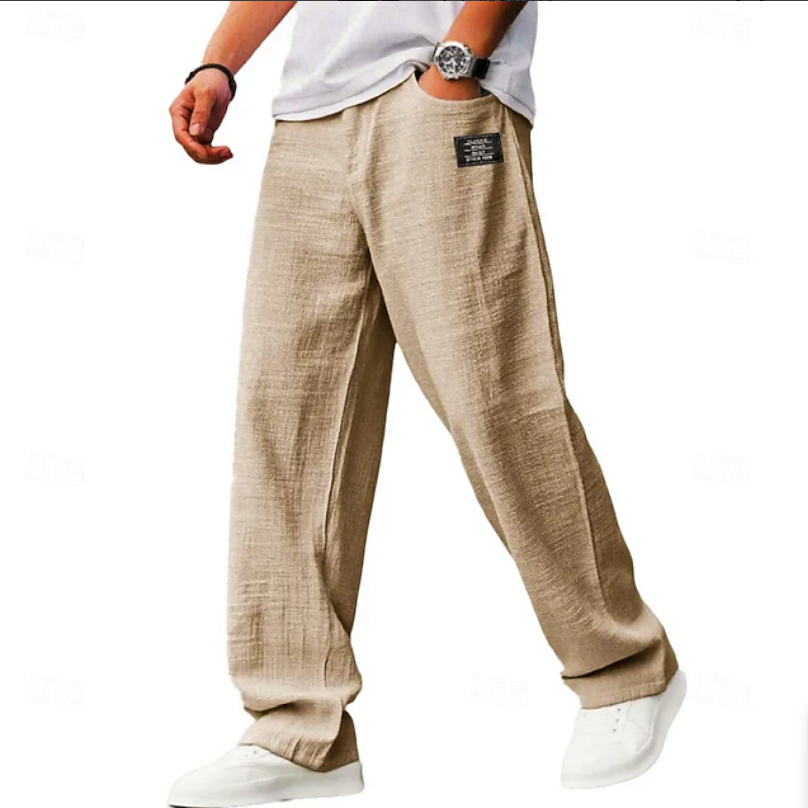 Hollis | Men's Relaxed Loose-Fit Casual Trousers Beige