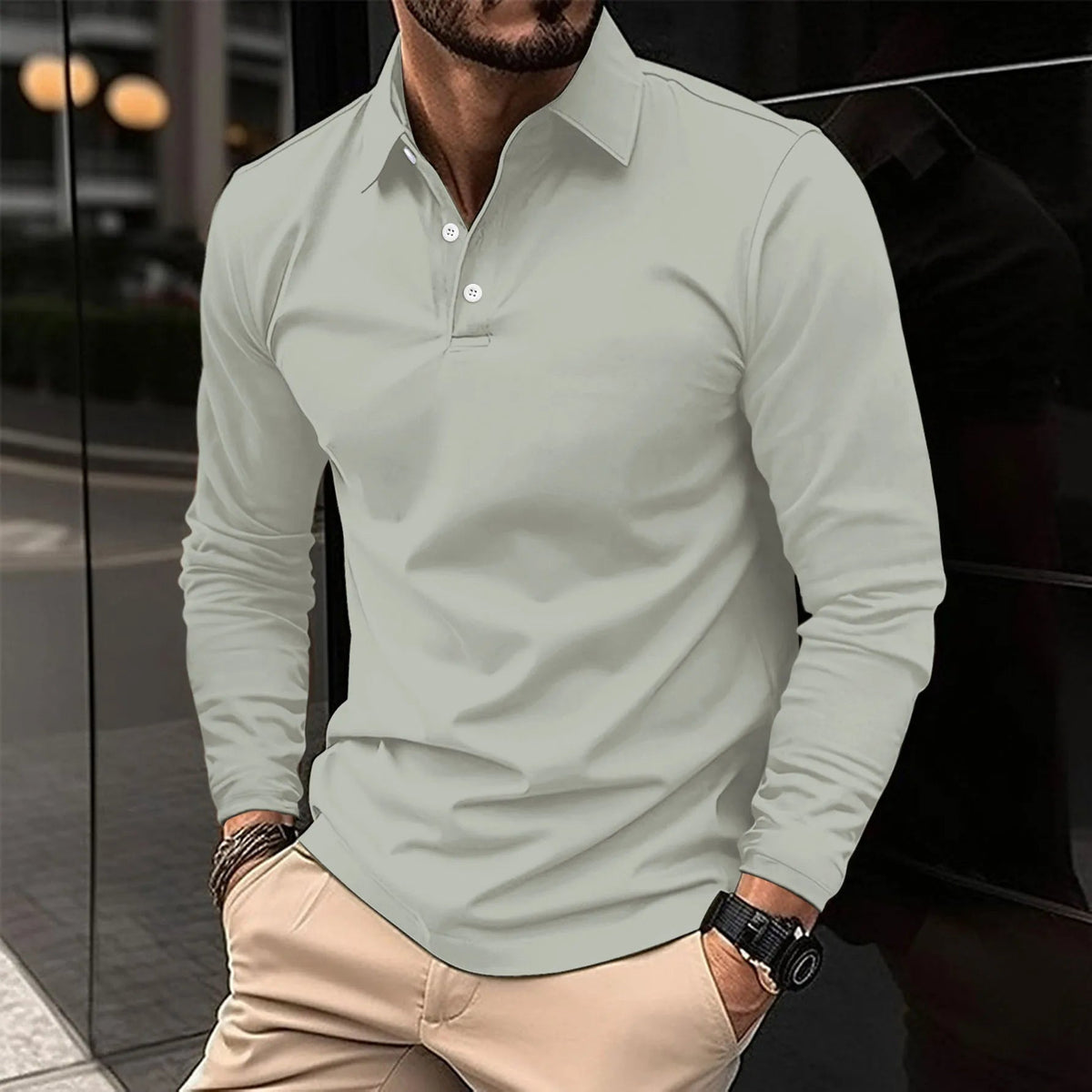 Evander | Men's Smart-Casual Long-Sleeve Polo Shirt Gray