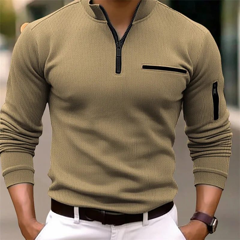 Men's quarter zip jumper in Khaki