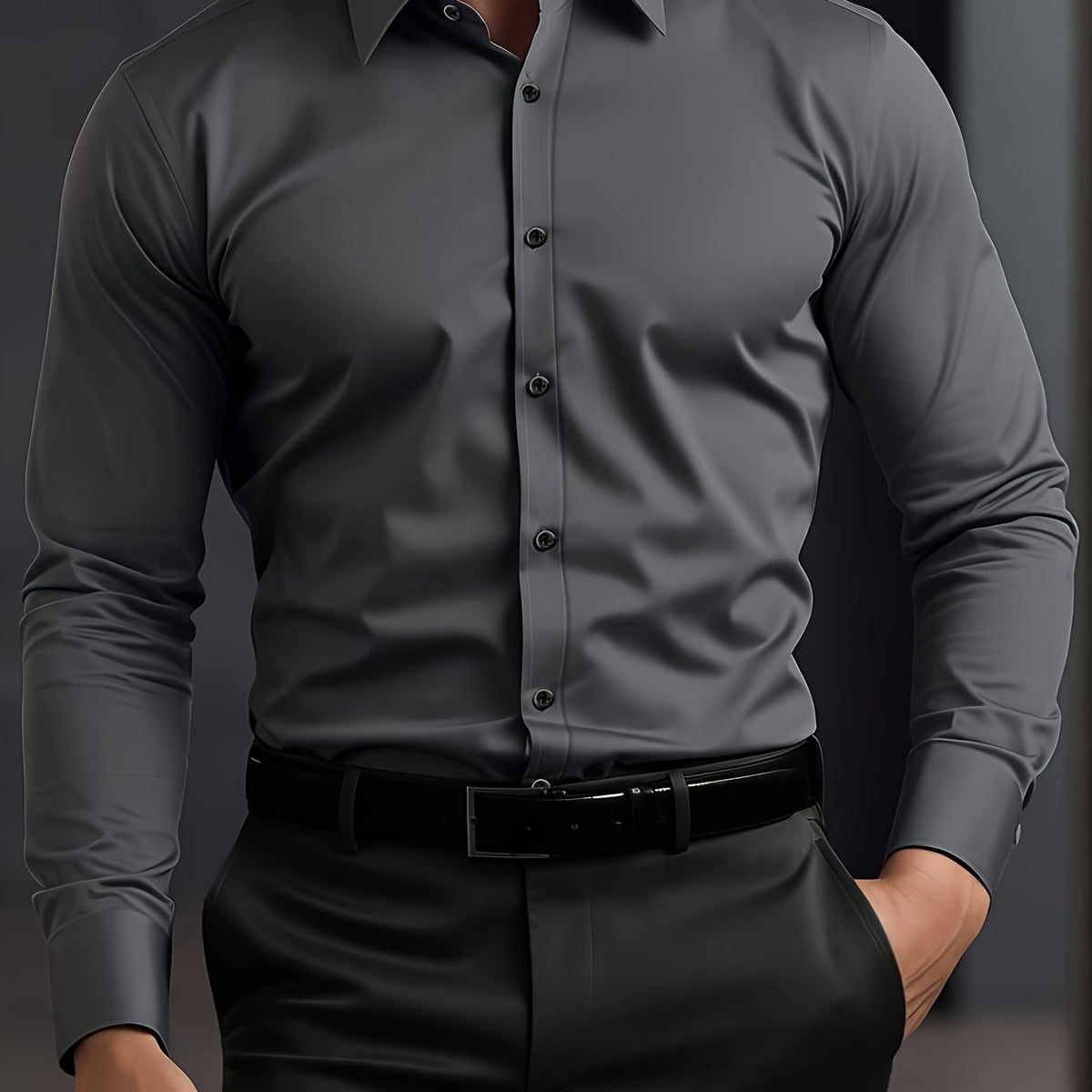Men's long-sleeve button-up shirt in Dark Grey