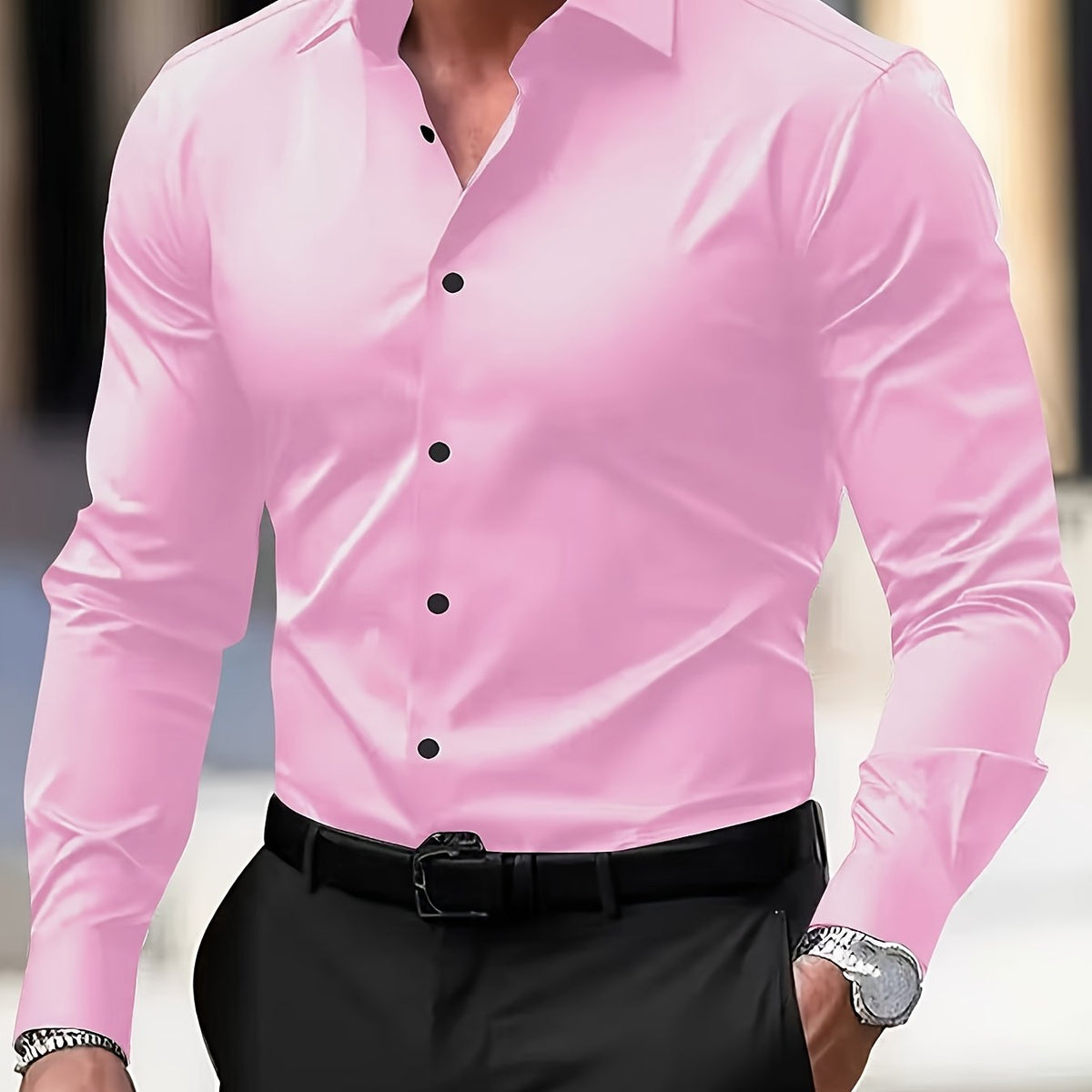 Men's long-sleeve button-up shirt in Pink