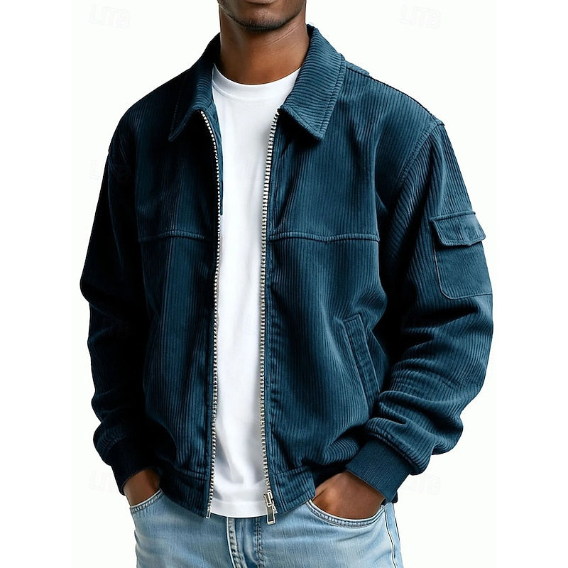 Ribbed textured jacket in Navy Blue