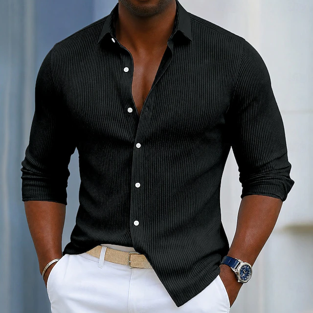 Men's Textured Long-Sleeve Casual Shirt Black