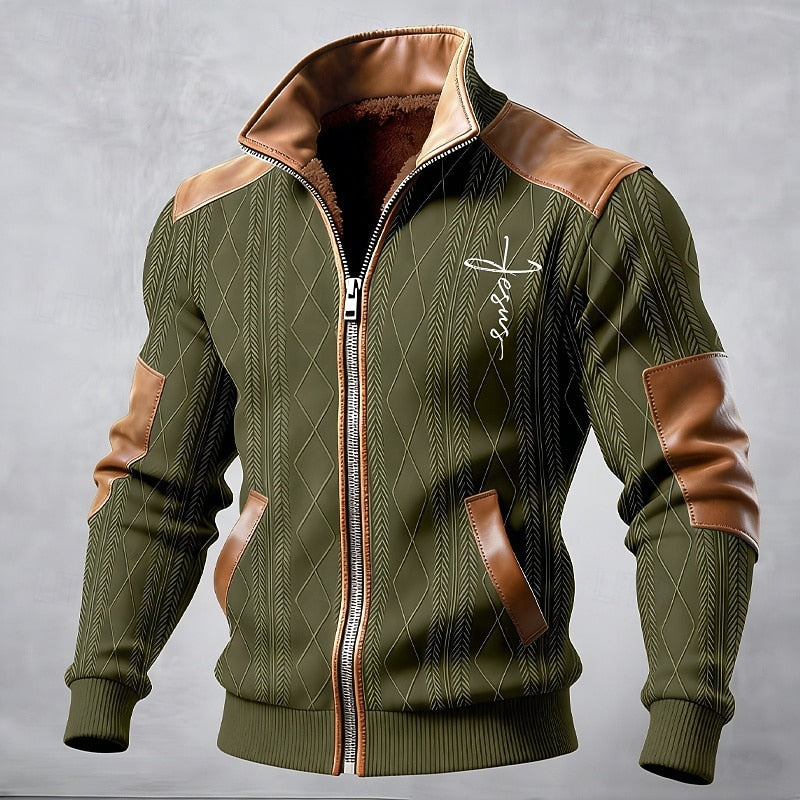 Men's Stand-Collar Casual Jacket in Army Green