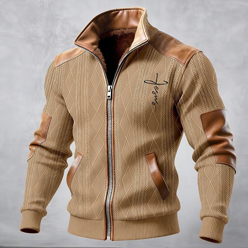 Men's Stand-Collar Casual Jacket in Khaki