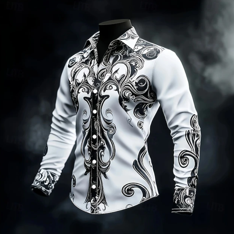 Men's Ornate-Print Long-Sleeve Shirt - White