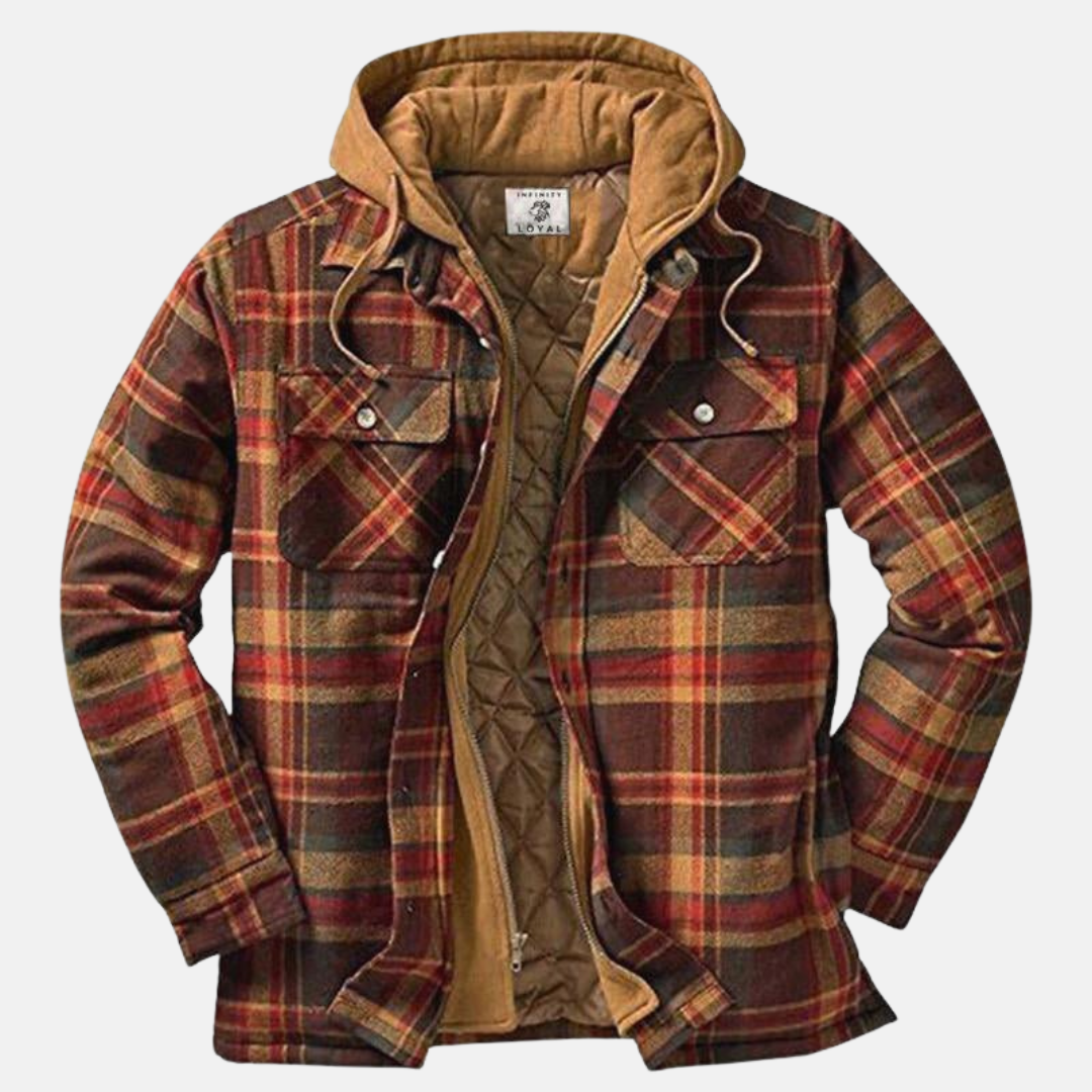 Men's hooded plaid jacket in Brown