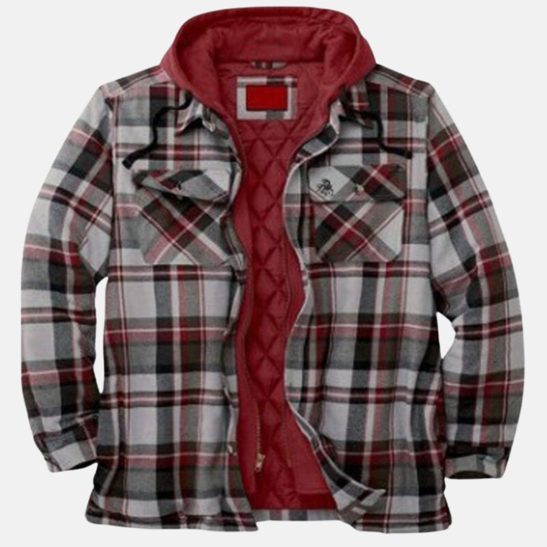 Men's hooded plaid jacket in Red